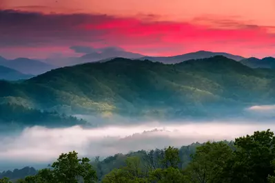 Sunrise in the Smoky Mountains.