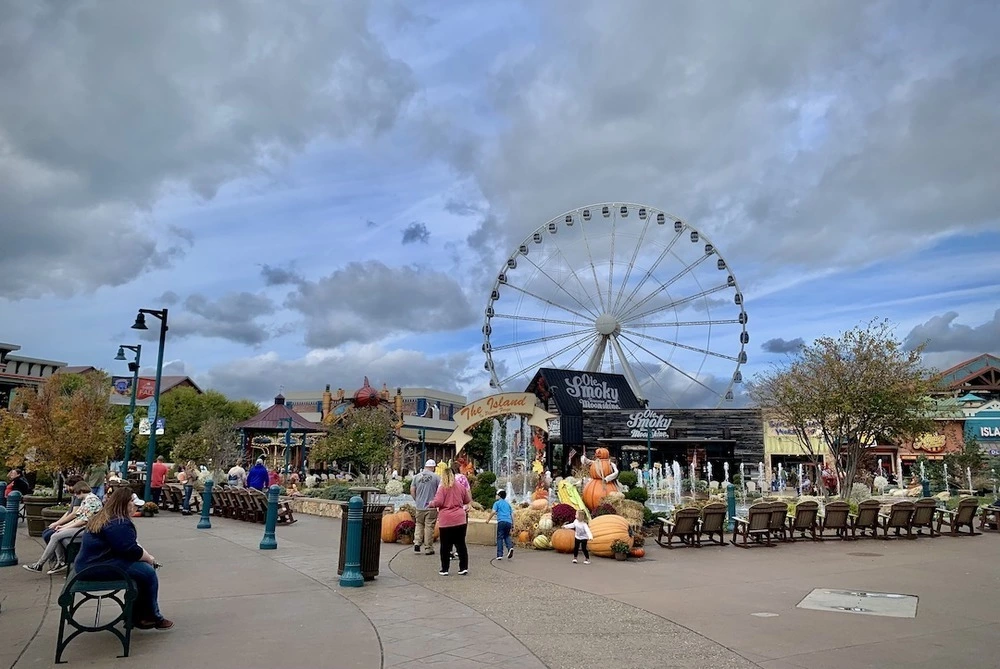 The Island in Pigeon Forge with fall decorations