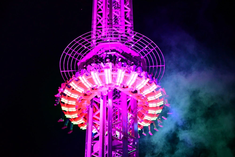 Drop Line lit up at night at during Dollywood's Harvest Festival