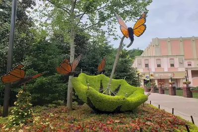 butterflies and umbrella mosaiculture at Dollywood's Flower & Food Festival